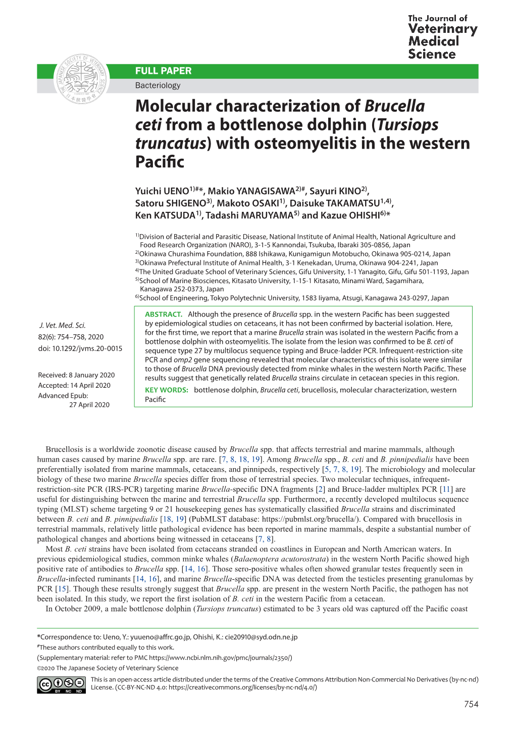 Tursiops Truncatus) with Osteomyelitis in the Western Pacific