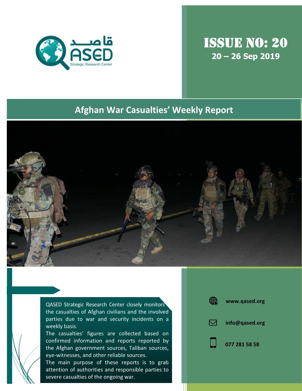 Afghan War Casualties' Weekly Report