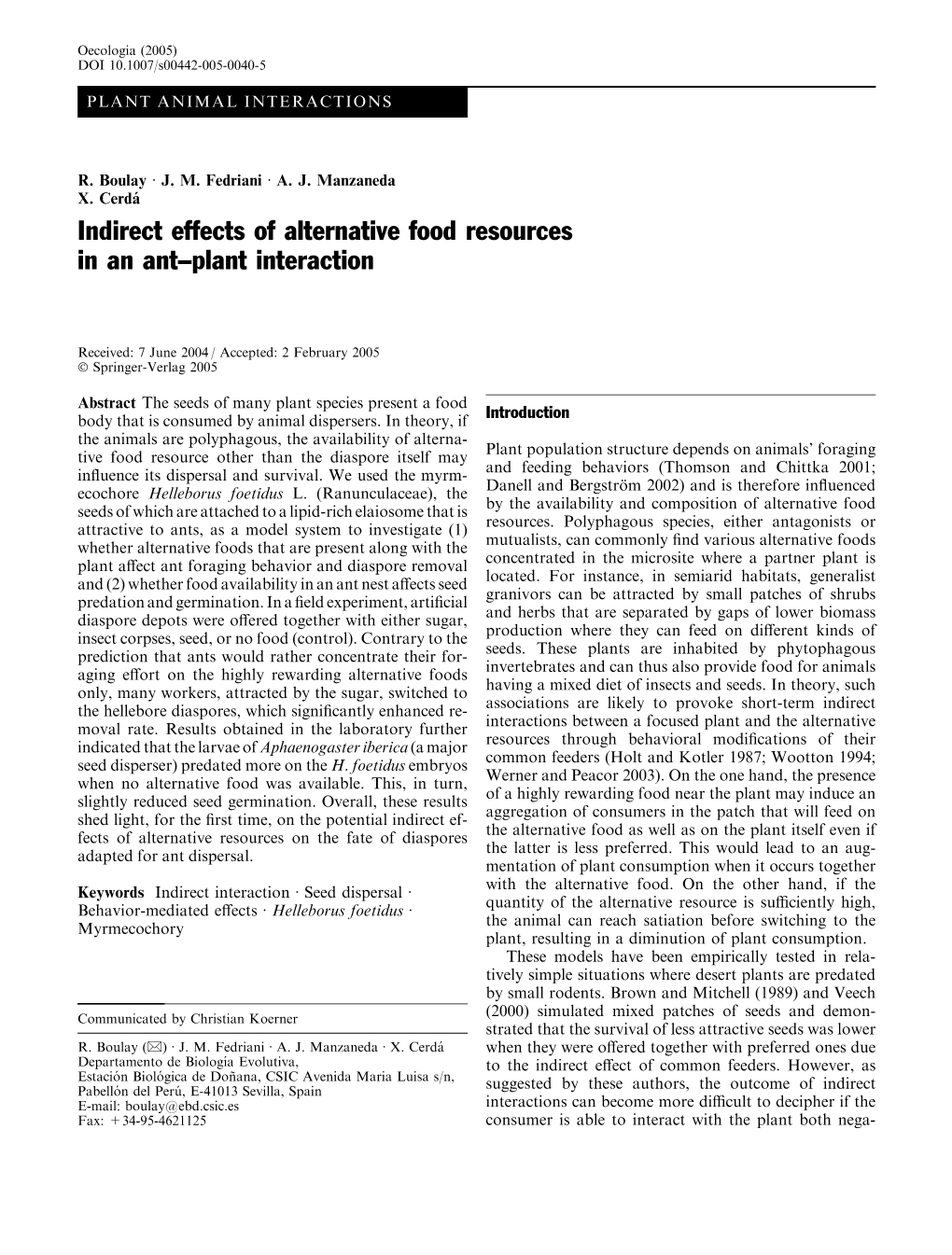 Indirect Effects of Alternative Food Resources in an Ant–Plant Interaction