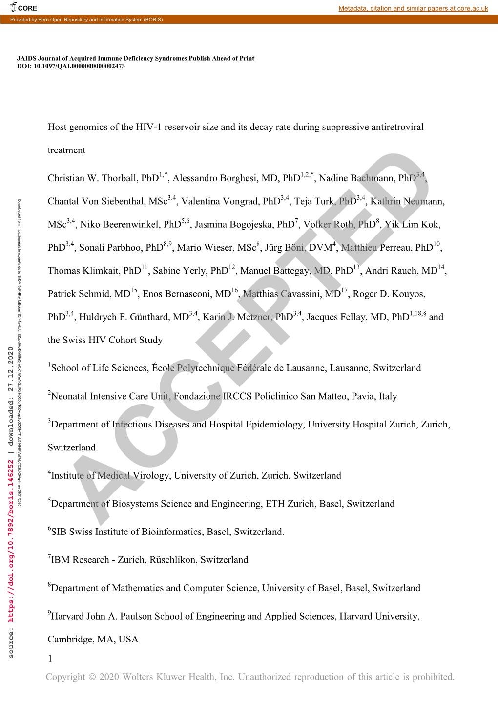 1 Host Genomics of the HIV-1 Reservoir Size and Its Decay