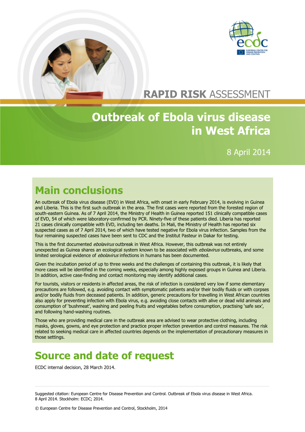 Outbreak of Ebola Virus Disease in West Africa, 8 April 2014