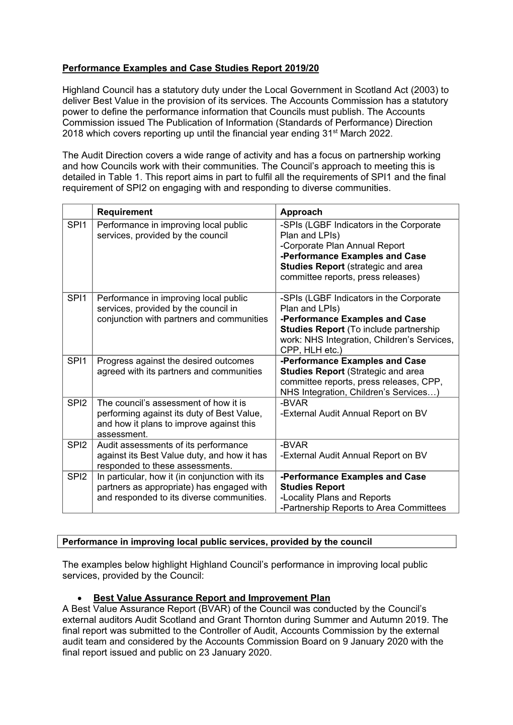 Performance Examples and Case Studies 2019-20