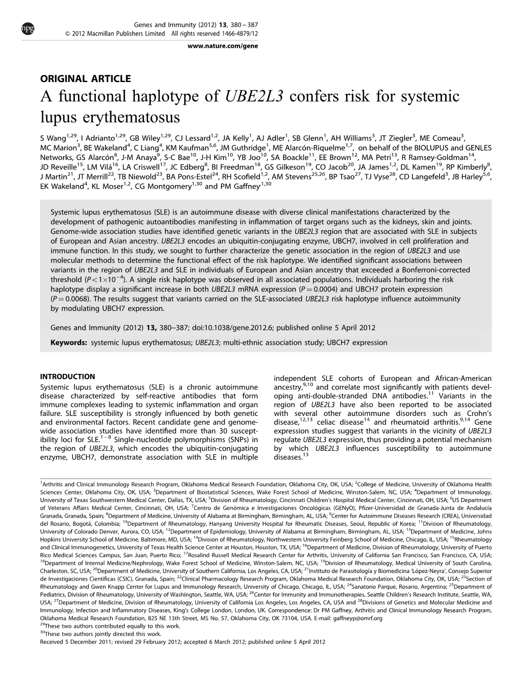 A Functional Haplotype of UBE2L3 Confers Risk for Systemic Lupus Erythematosus