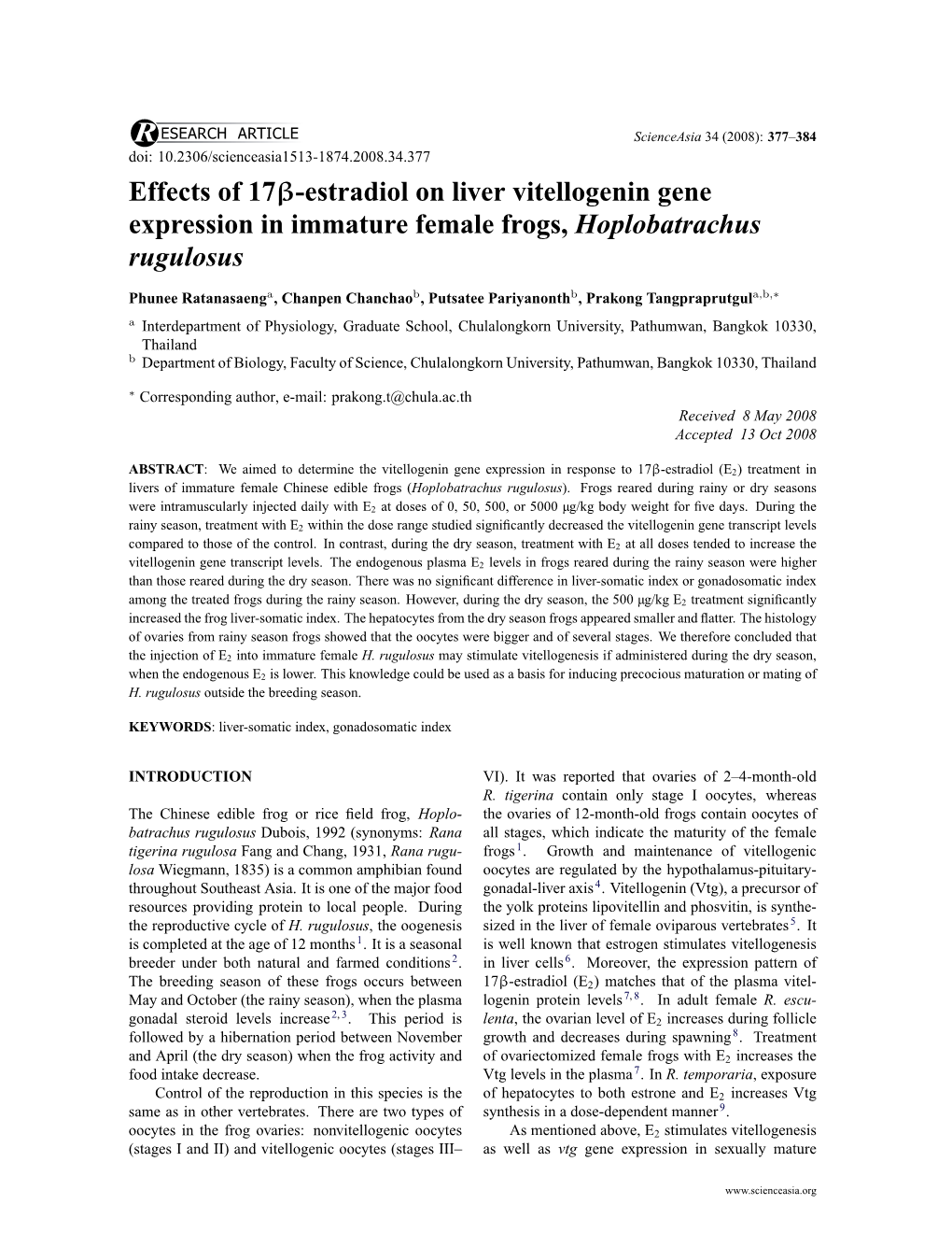 Effects of 17B-Estradiol on Liver Vitellogenin Gene Expression In