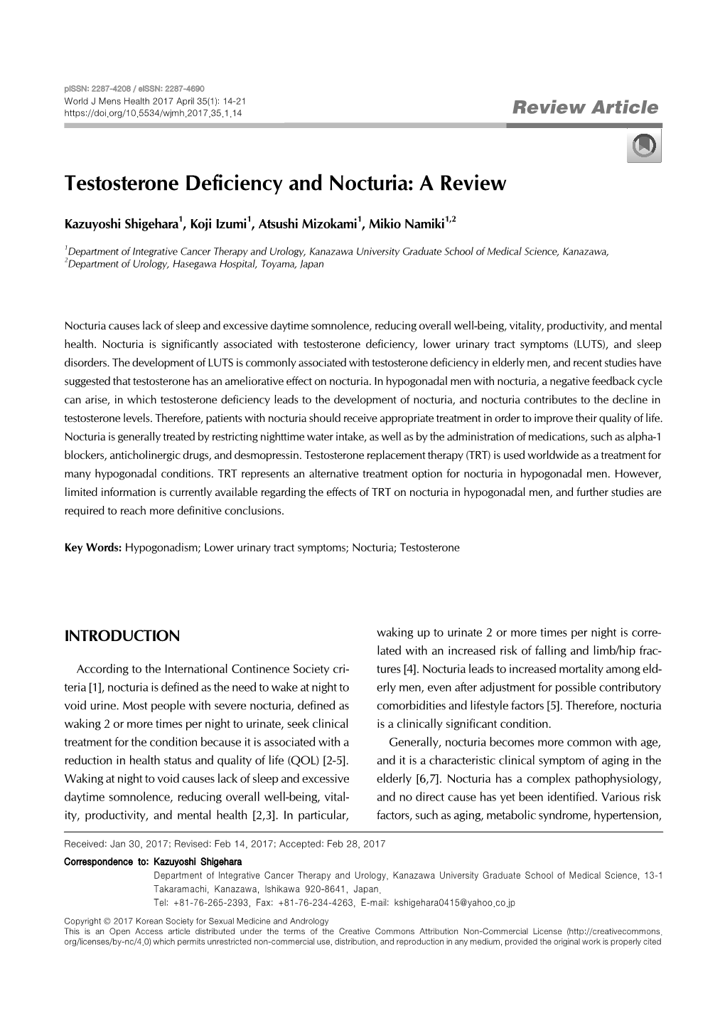 Testosterone Deficiency and Nocturia: a Review