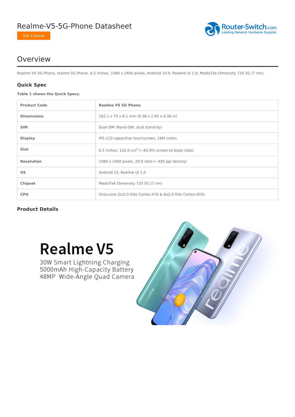 Realme-V5-5G-Phone Datasheet Overview