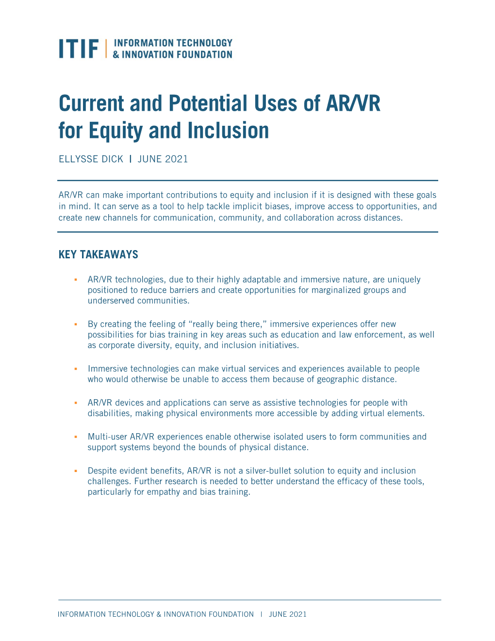 Current and Potential Uses of AR/VR for Equity and Inclusion