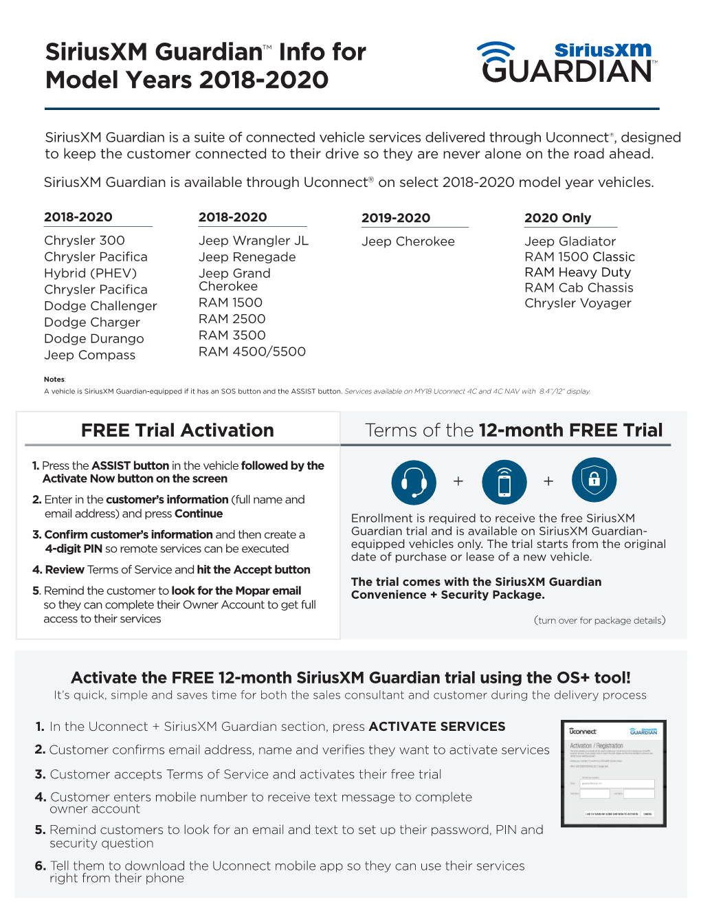 Siriusxm Guardian™ Info for Model Years 2018-2020