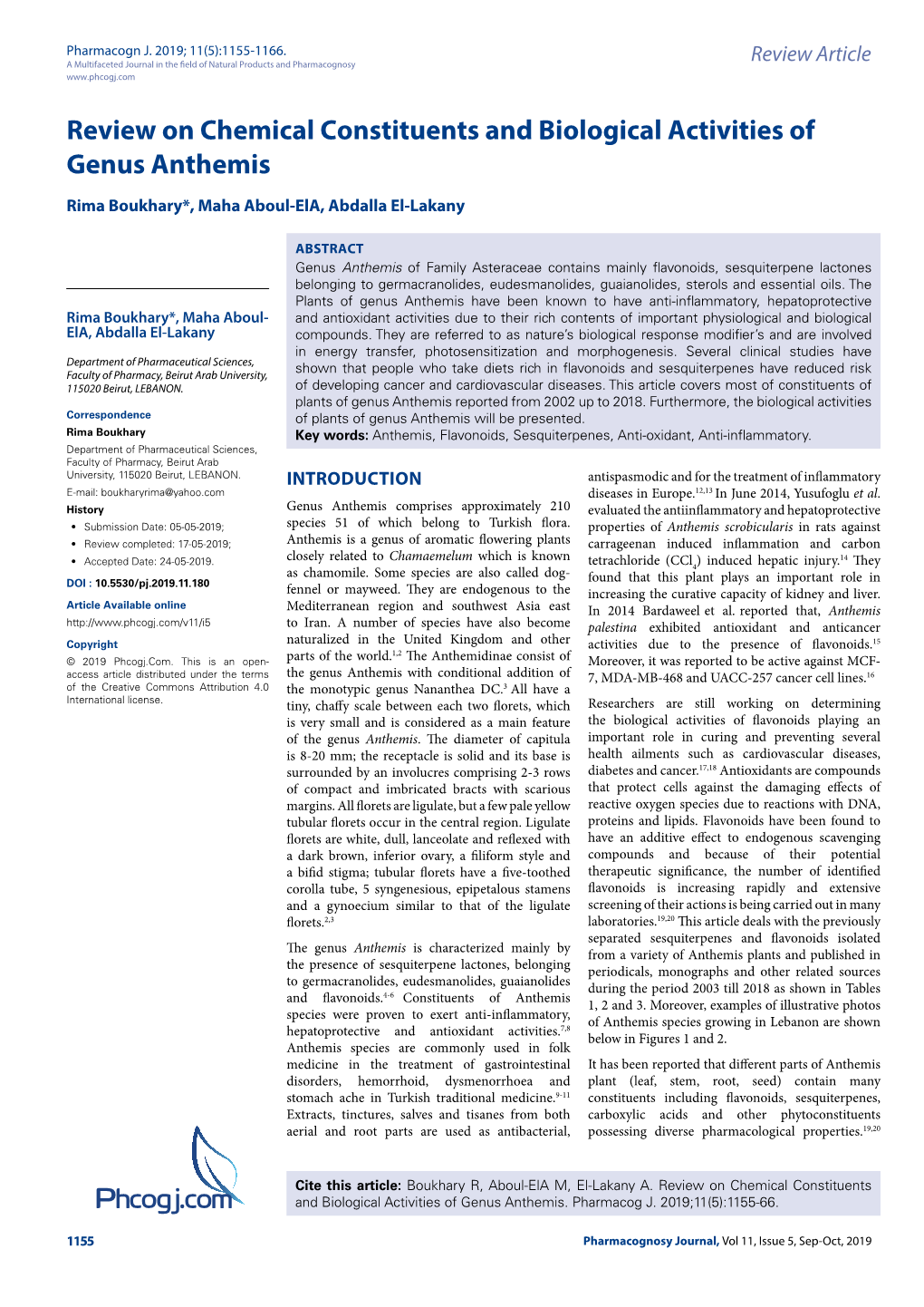 Review on Chemical Constituents and Biological Activities of Genus Anthemis