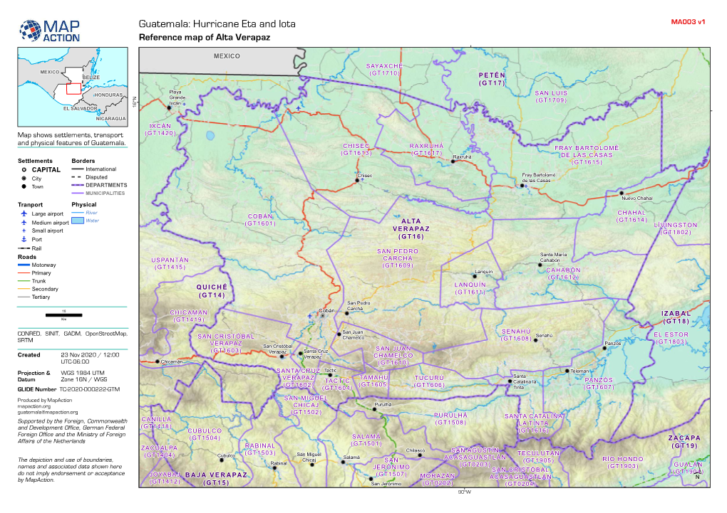 Guatemala: Hurricane Eta and Iota MA003 V1 Reference Map of Alta Verapaz