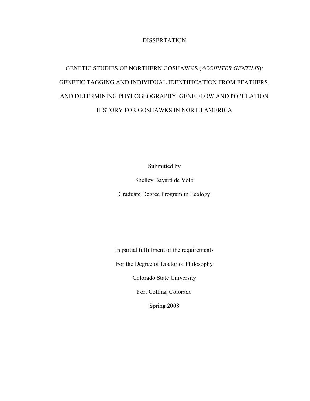 Genetic Studies of Northern Goshawks (Accipiter Gentilis)