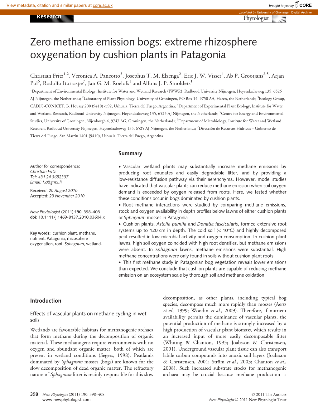 Extreme Rhizosphere Oxygenation by Cushion Plants in Patagonia