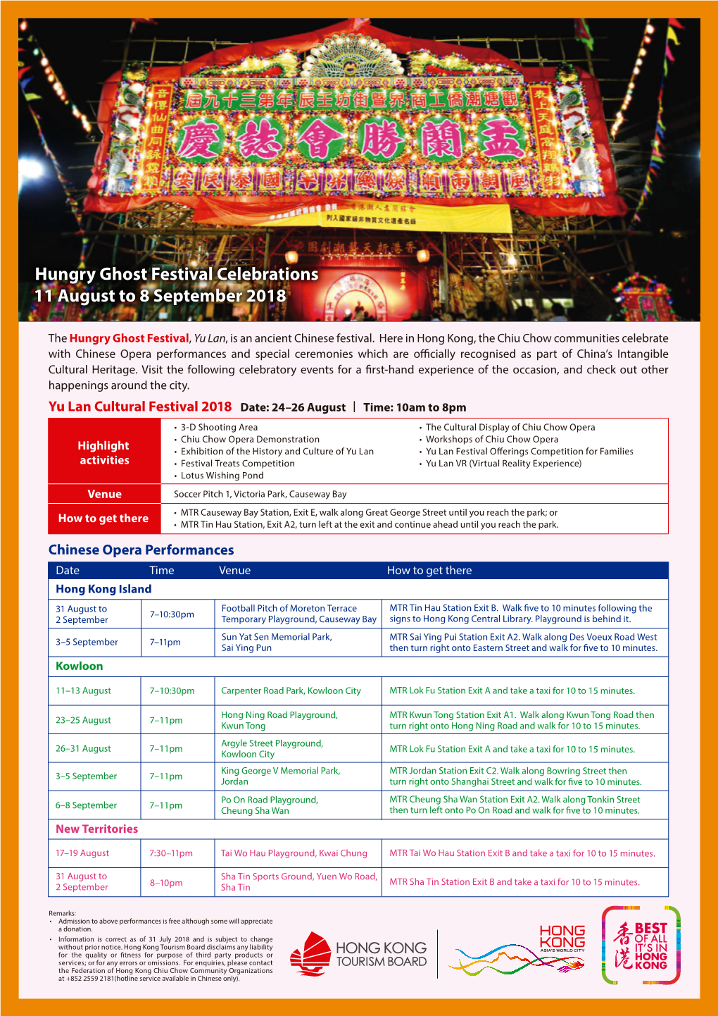 Hungry Ghost Festival Celebrations 11 August to 8 September 2018