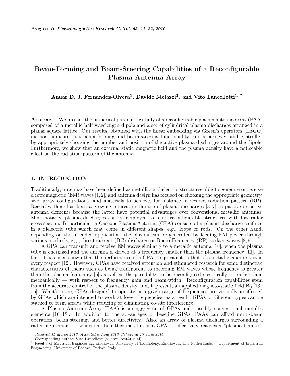 Beam-Forming and Beam-Steering Capabilities of a Reconfigurable
