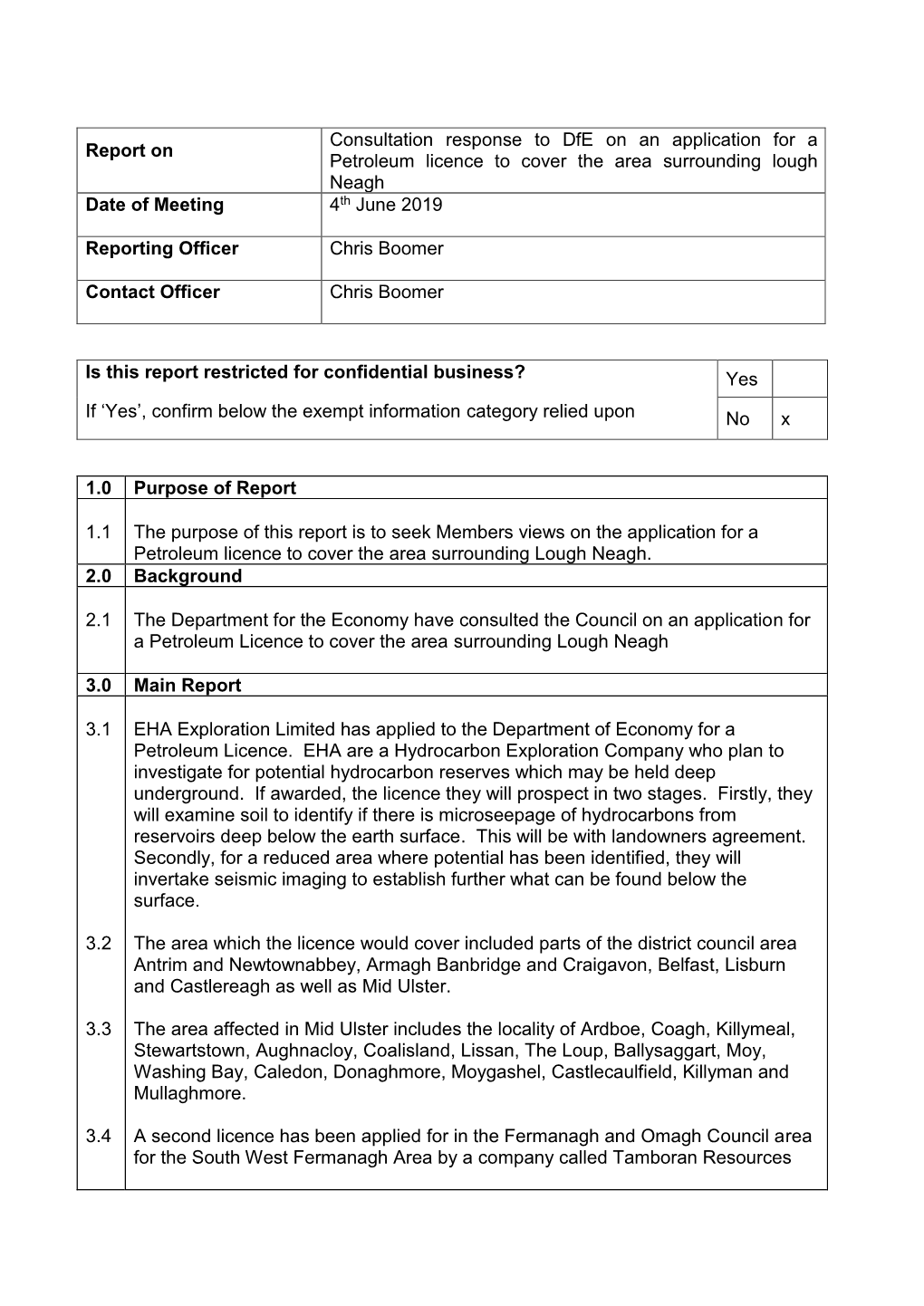 Report on Consultation Response to Dfe on an Application for A