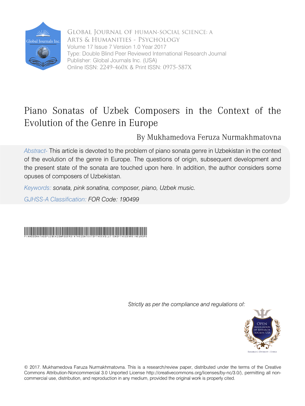 Piano Sonatas of Uzbek Composers in the Context of the Evolution of the Genre in Europe