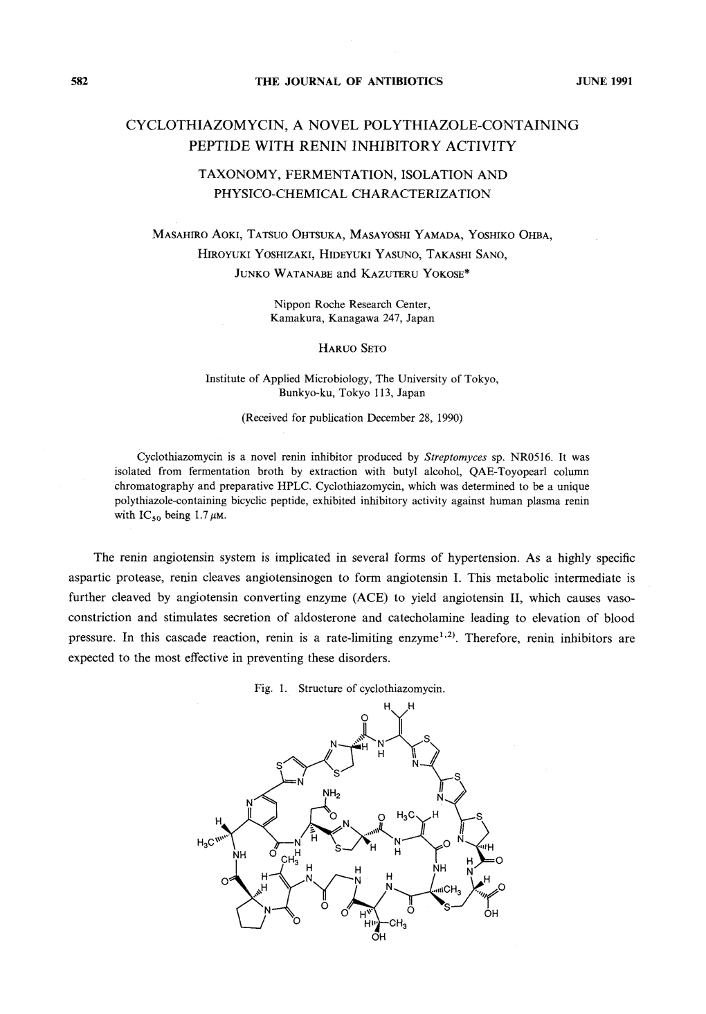 Haruo Seto Institute of Applied Microbiology, the University of Tokyo, Bunkyo-Ku, Tokyo 1 13, Japan (Received for Publication December 28, 1990)