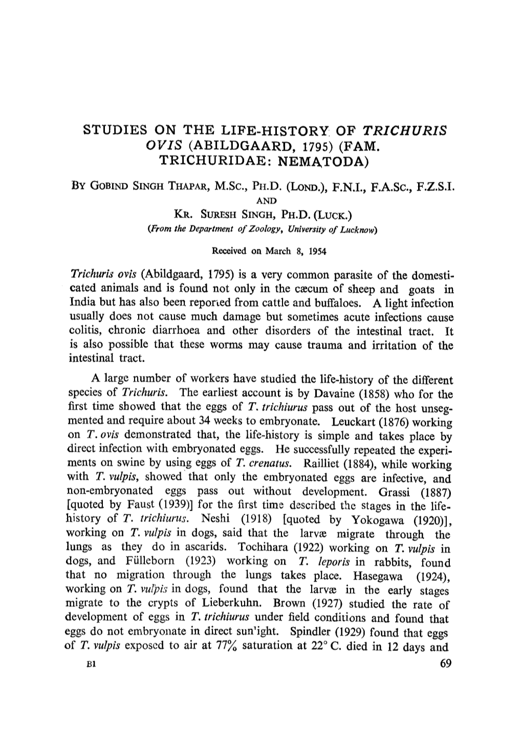 Trichuris Ovis (Abildgaard, 1795) (Fam