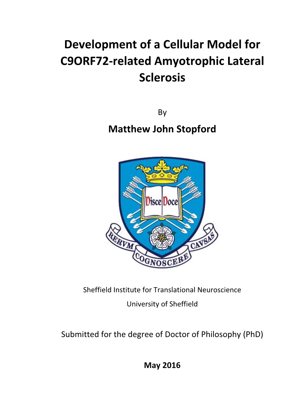 Development of a Cellular Model for C9ORF72-Related Amyotrophic Lateral Sclerosis