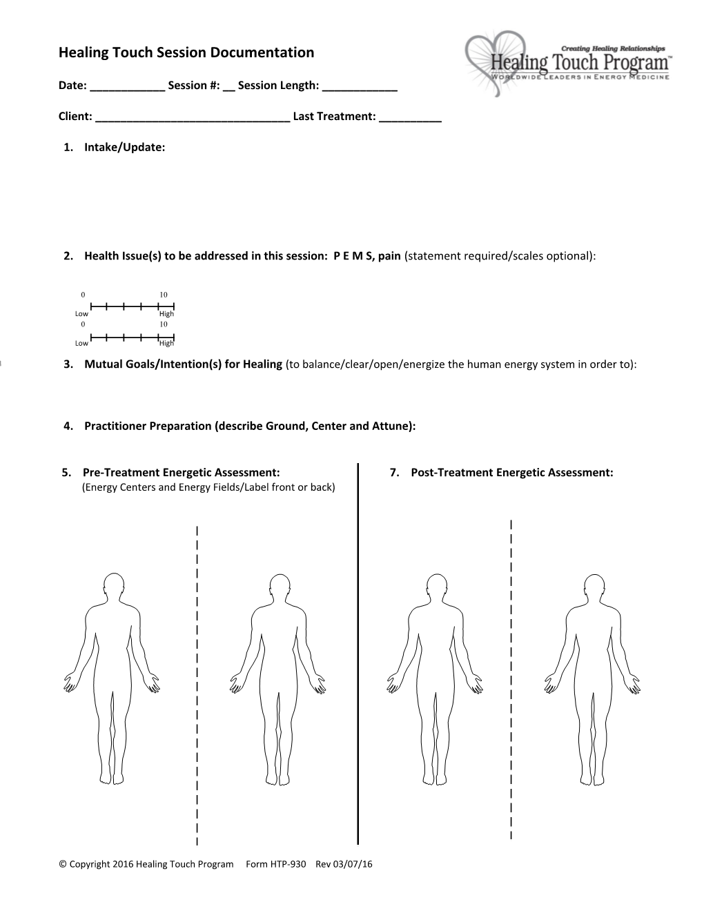 Healing Touch Session Documentation