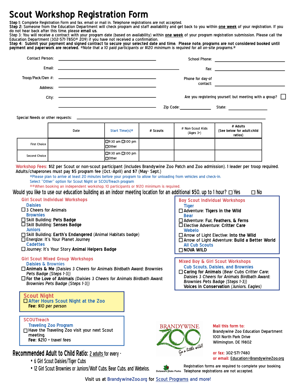 Scout Workshop Registration Form Step 1: Complete Registration Form and Fax, Email Or Mail In