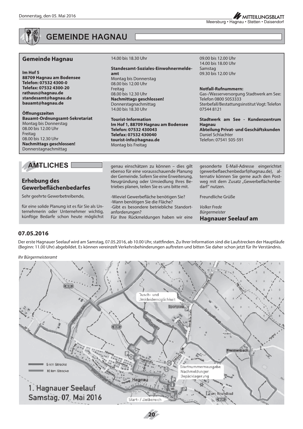 20 Gemeinde Hagnau Erhebung Des Gewerbeflächenbedarfes Hagnauer Seelauf Am 07.05.2016