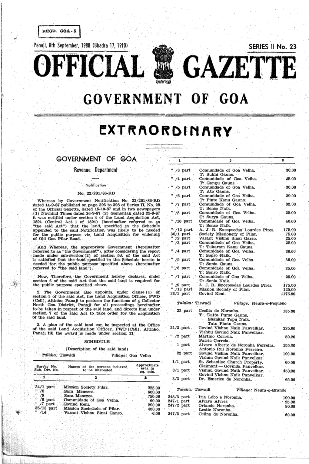 Official Gazette Government· of Goa
