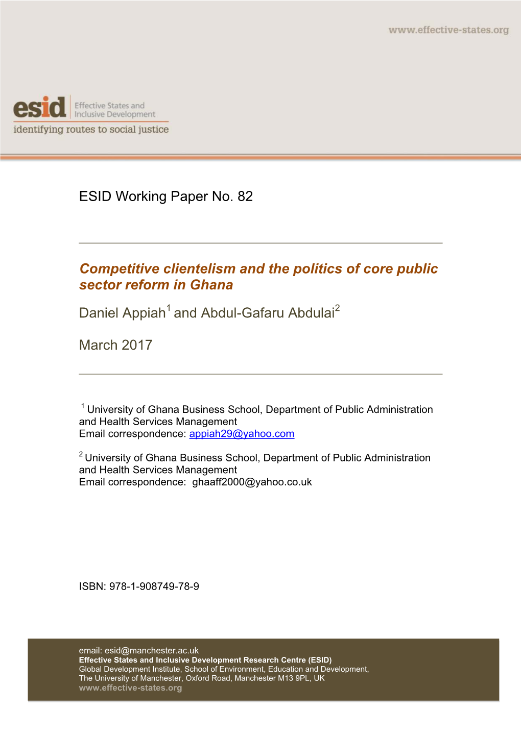 Competitive Clientelism and the Politics of Core Public Sector Reform in Ghana
