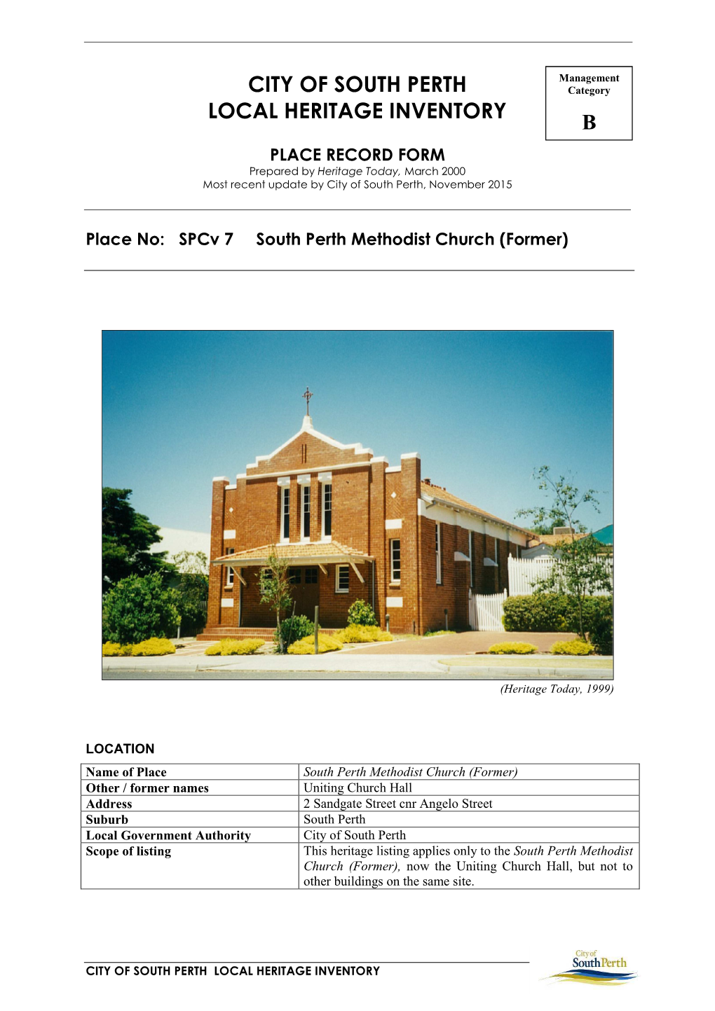 Spcv 7 South Perth Methodist Church (Former) (Cat B)