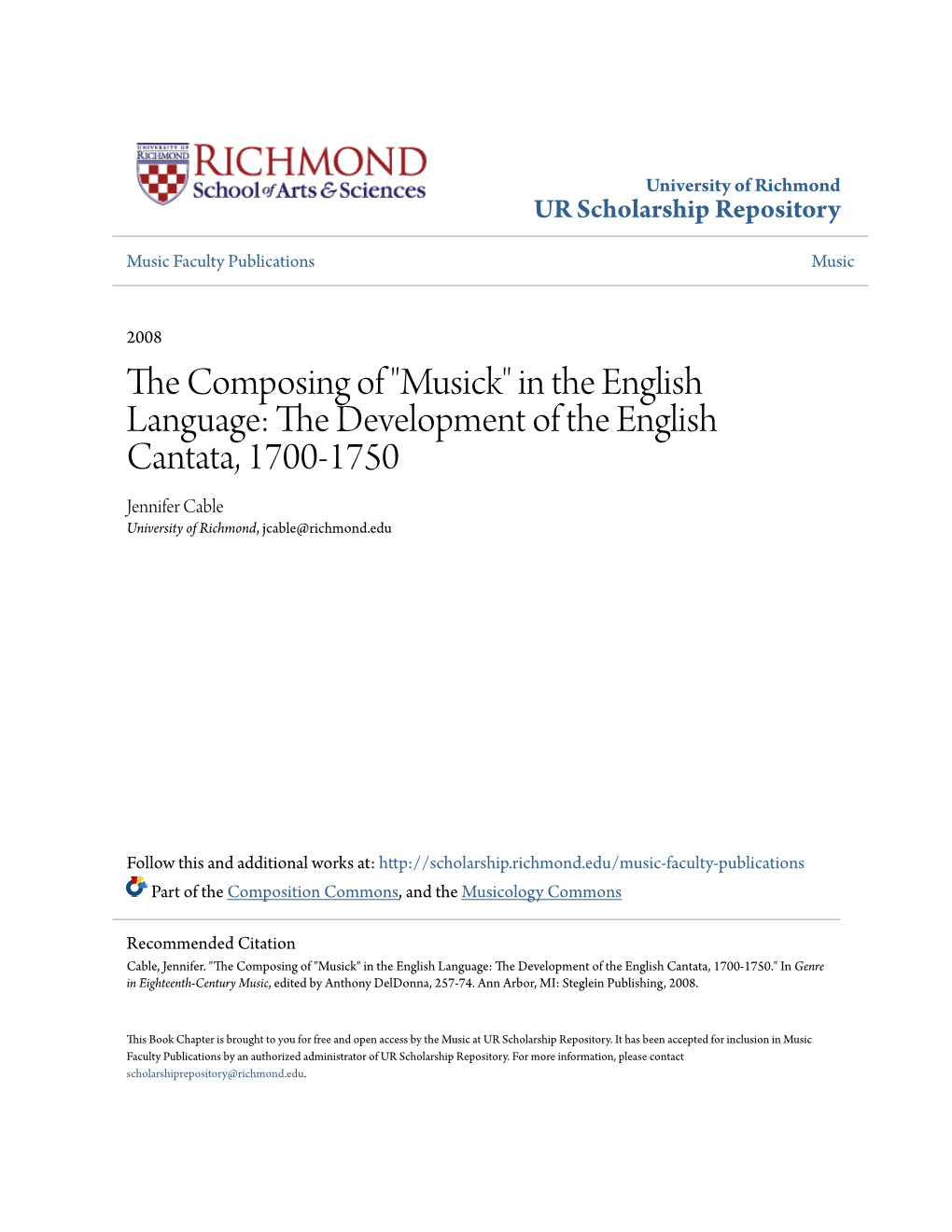 The Development of the English Cantata, 1700-1750