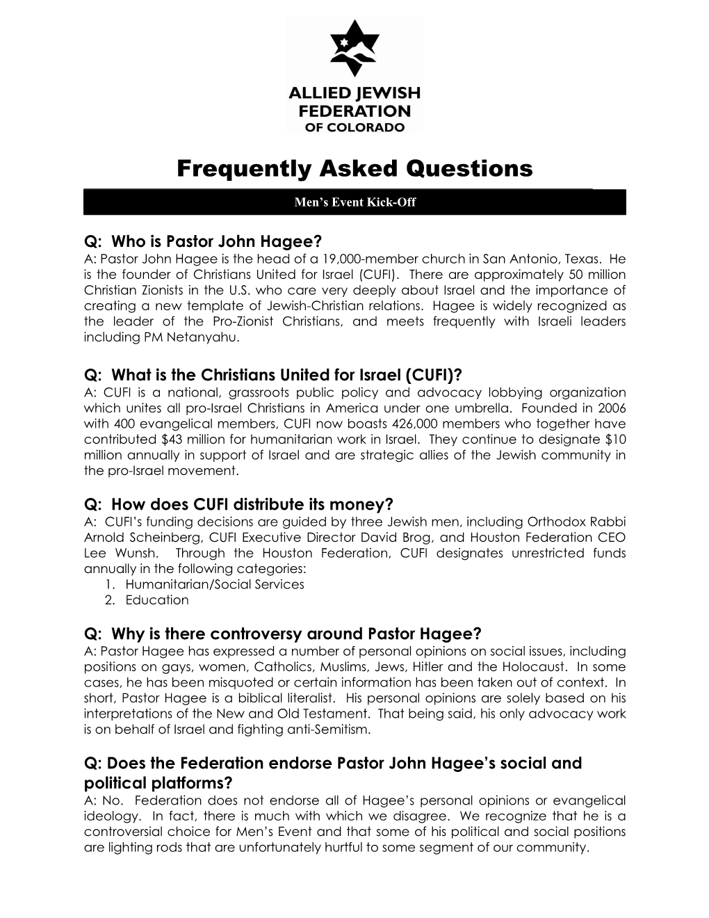 MENS EVENT FAQ on Hagee