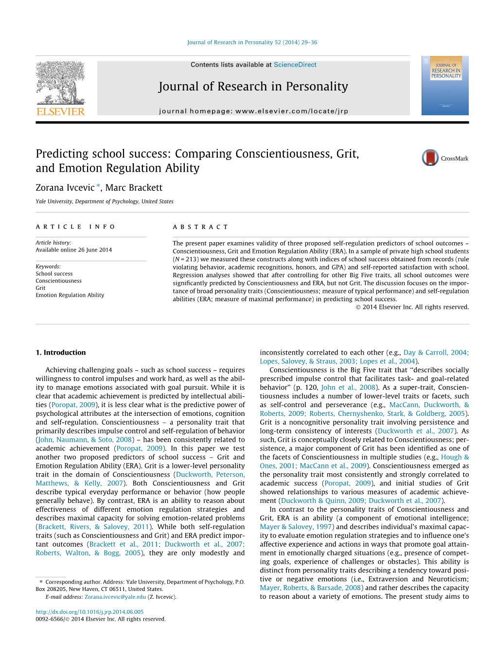 Comparing Conscientiousness, Grit, and Emotion Regulation Ability