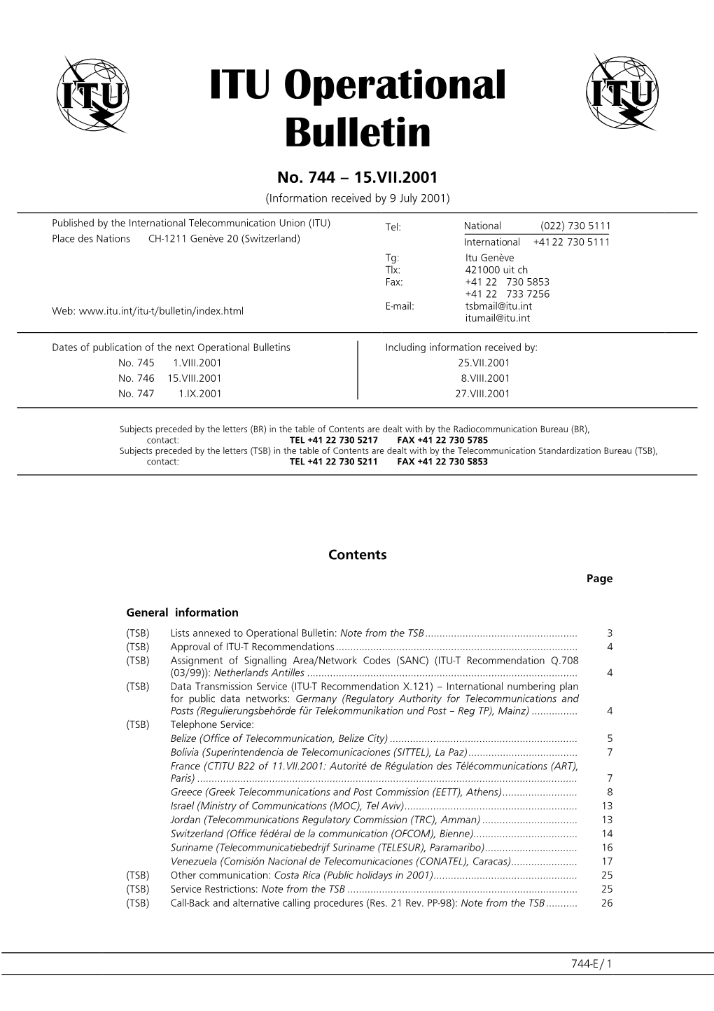 ITU Operational Bulletin