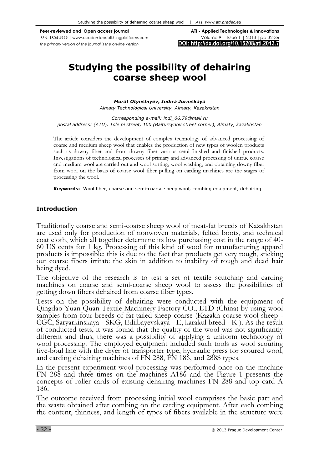 Studying the Possibility of Dehairing Coarse Sheep Wool | ATI