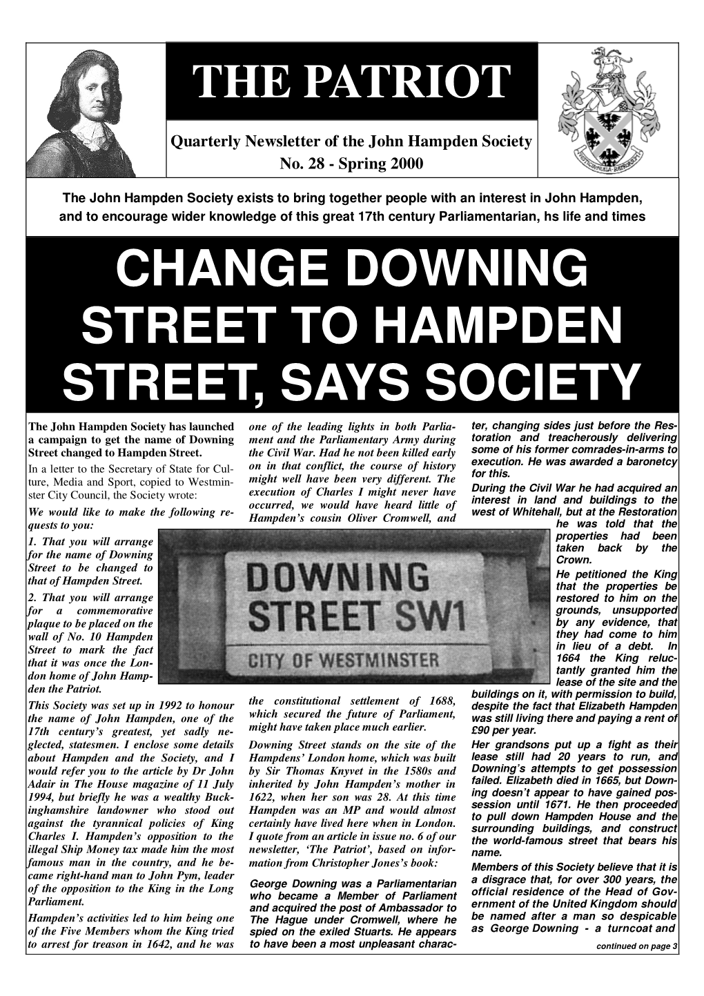 Change Downing Street to Hampden Street, Says Society