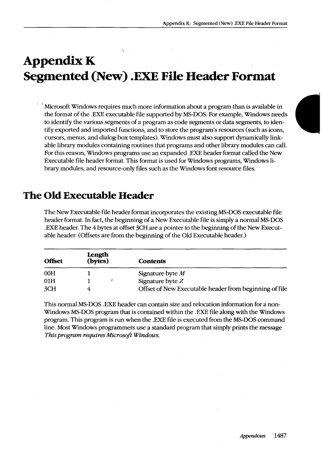 Appendix K Segmented (New) .EXE File Header Format