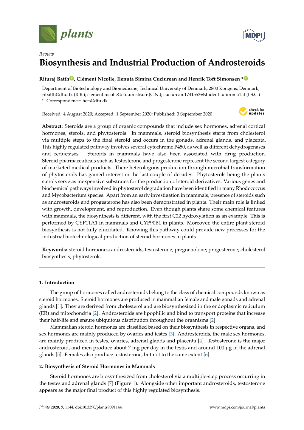 Biosynthesis and Industrial Production of Androsteroids