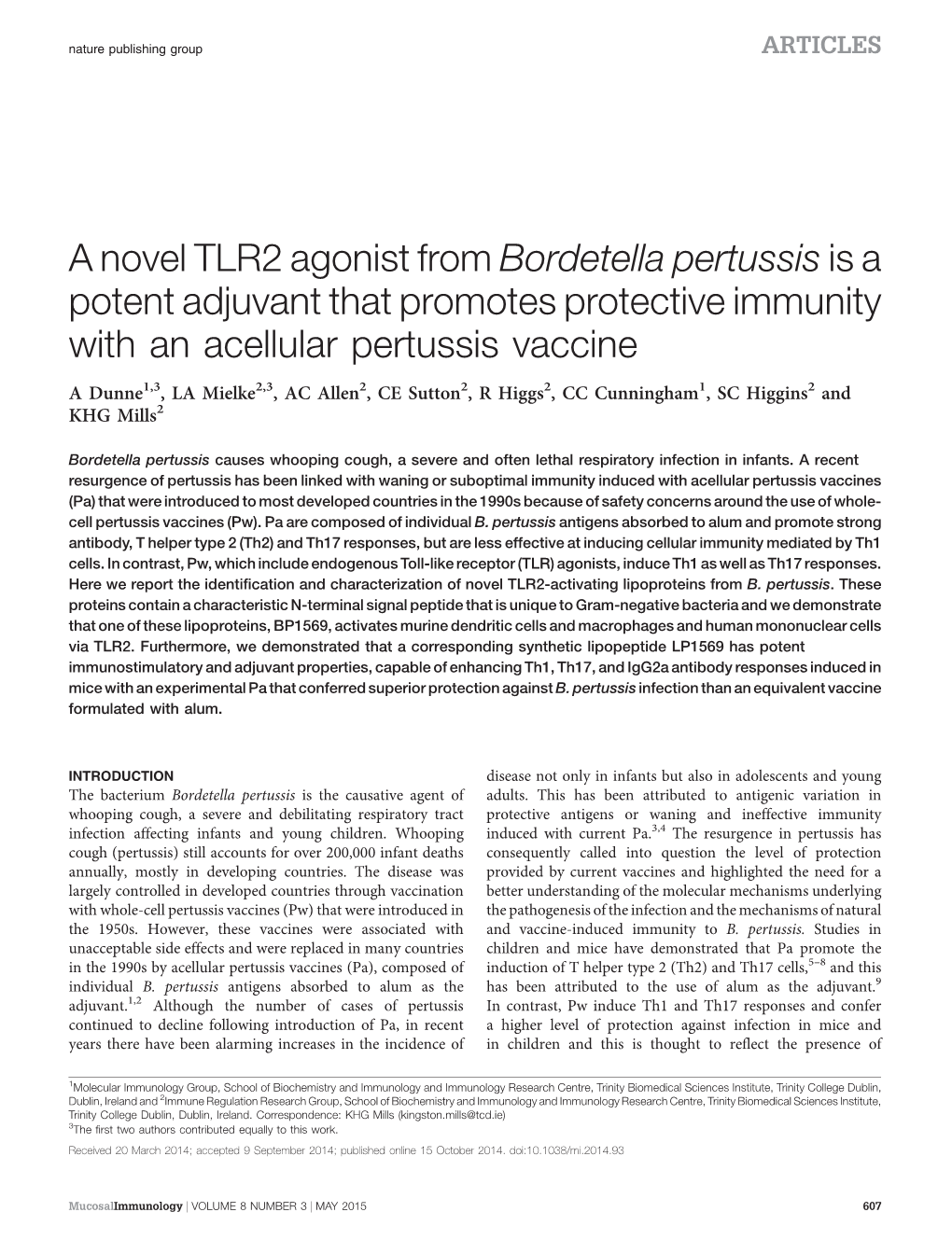 A Novel TLR2 Agonist from Bordetella Pertussis Is a Potent Adjuvant That Promotes Protective Immunity with an Acellular Pertussis Vaccine