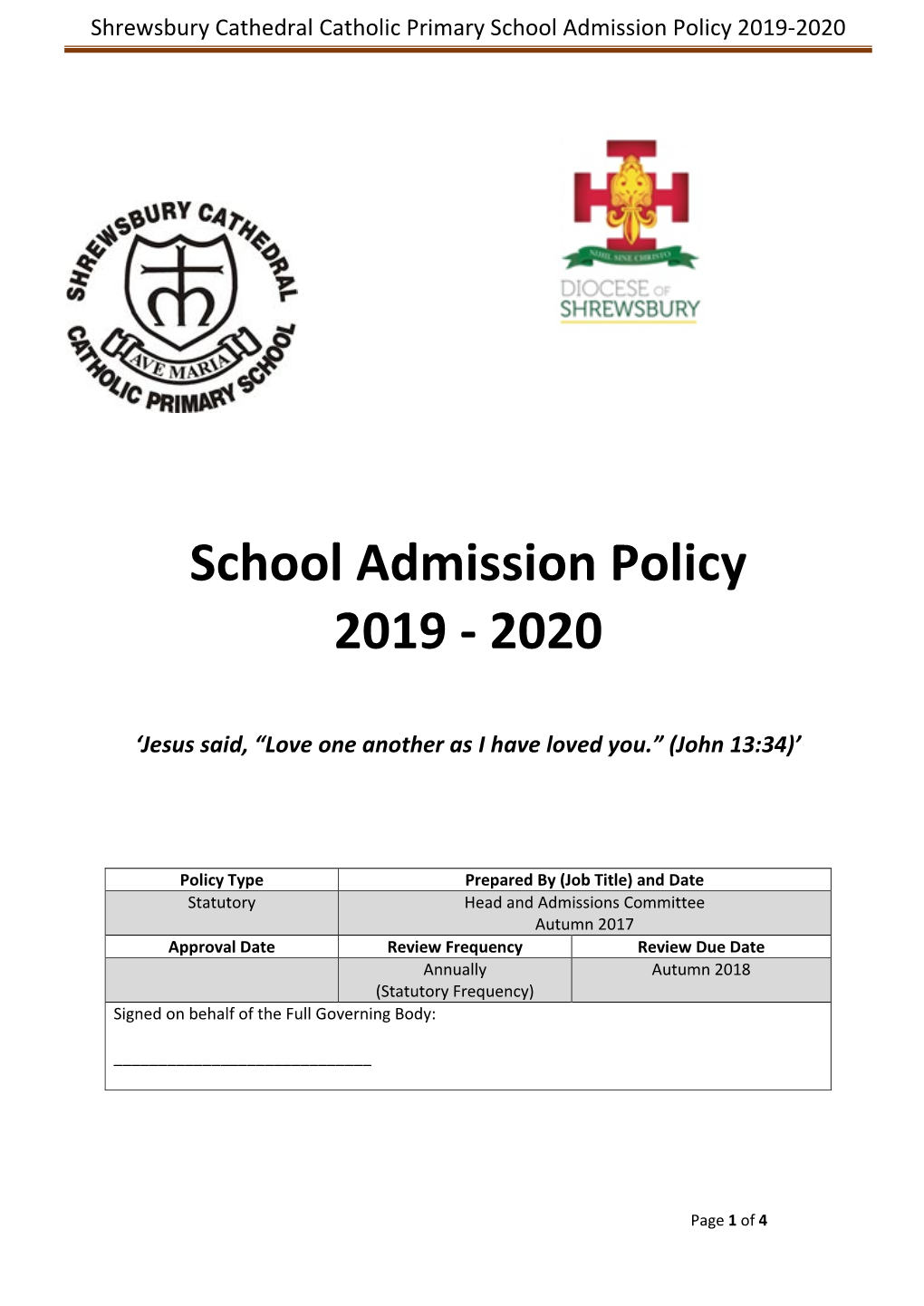 School Admission Policy 2019-2020
