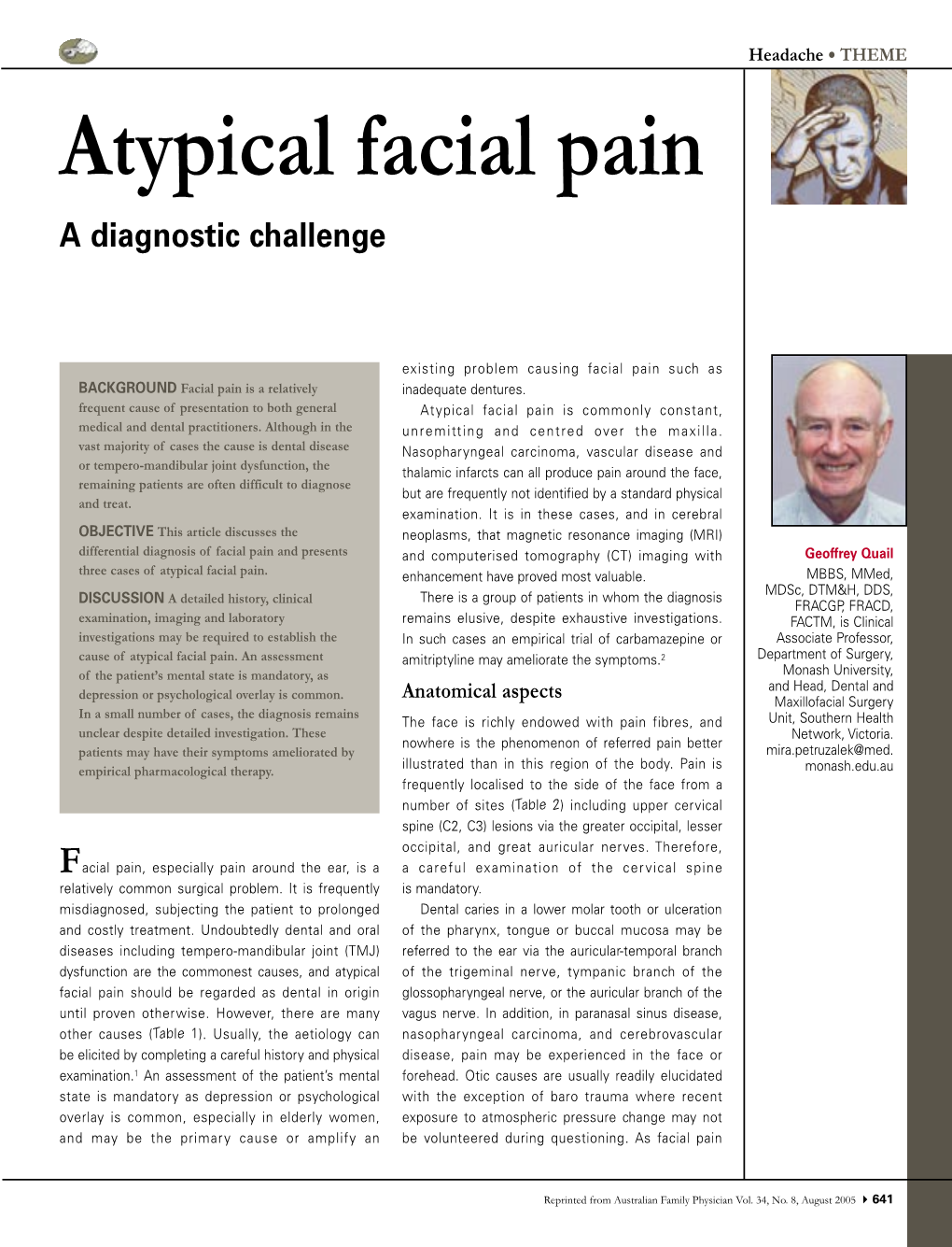 Atypical Facial Pain – a Diagnostic Challenge