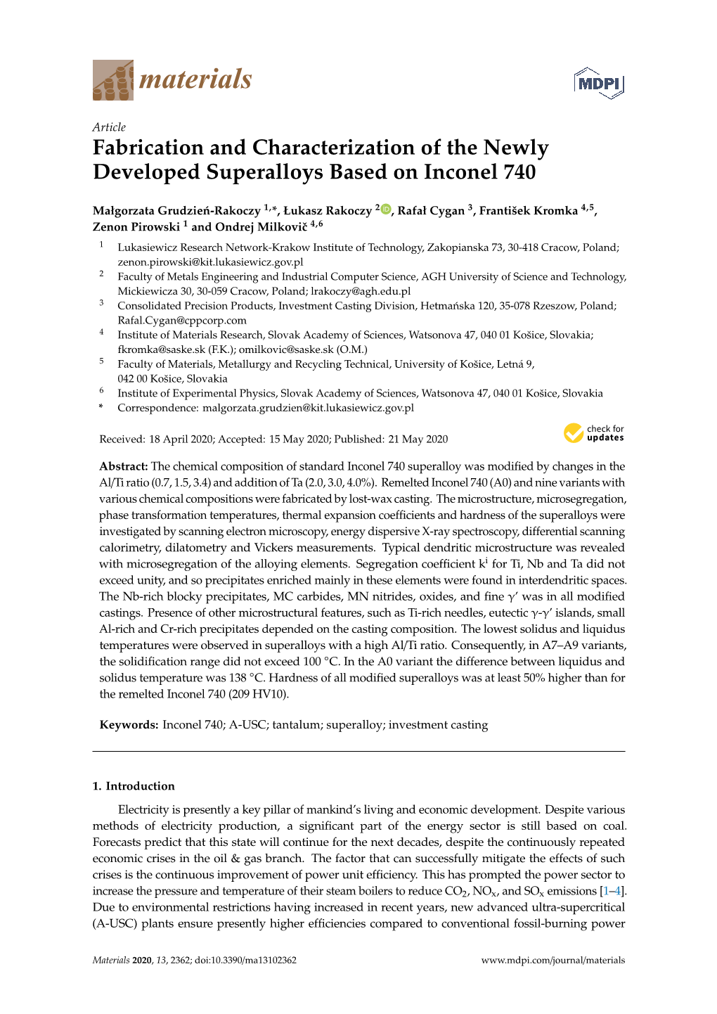 Fabrication and Characterization of the Newly Developed Superalloys Based on Inconel 740