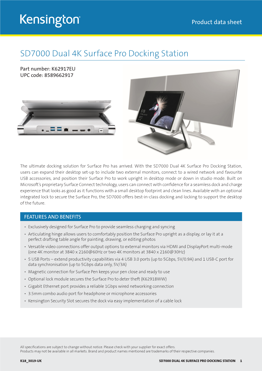 SD7000 Dual 4K Surface Pro Docking Station