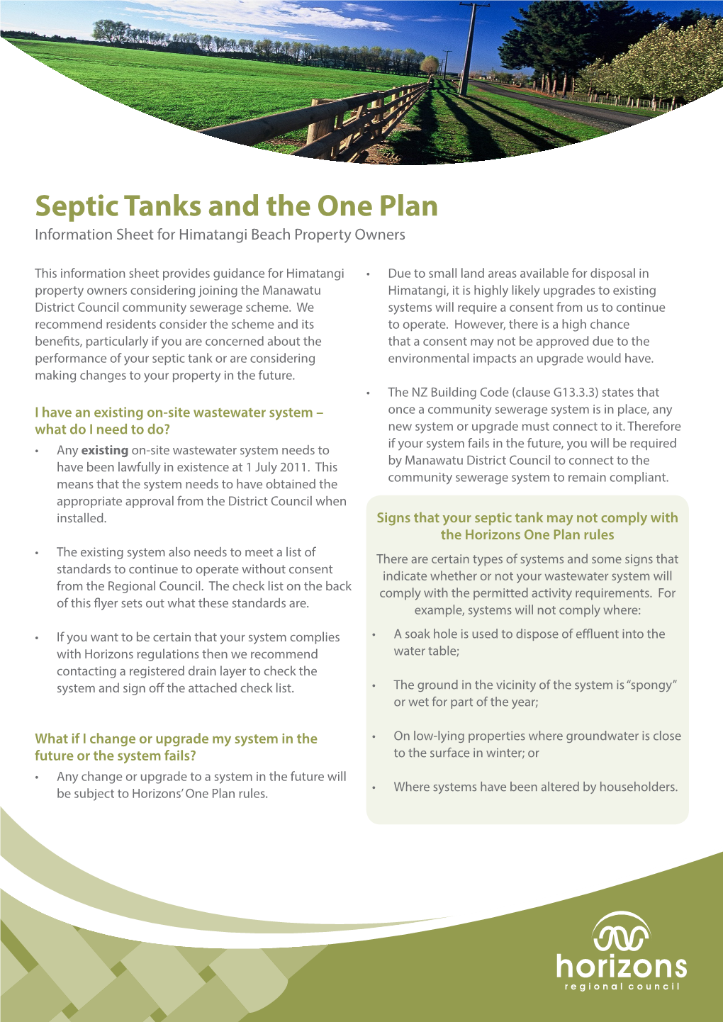 Septic Tanks and the One Plan Information Sheet for Himatangi Beach Property Owners