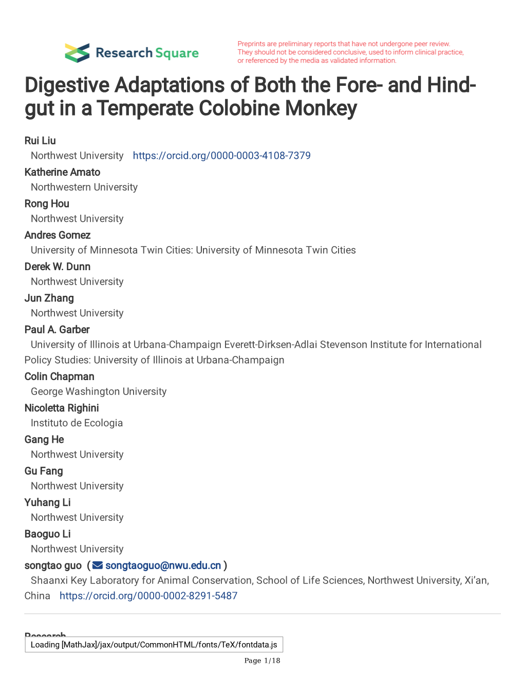 Digestive Adaptations of Both the Fore- and Hind- Gut in a Temperate Colobine Monkey