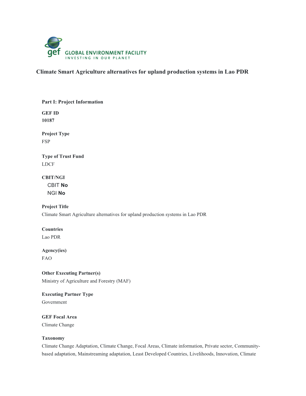 Global Environment Facility (GEF) Operations