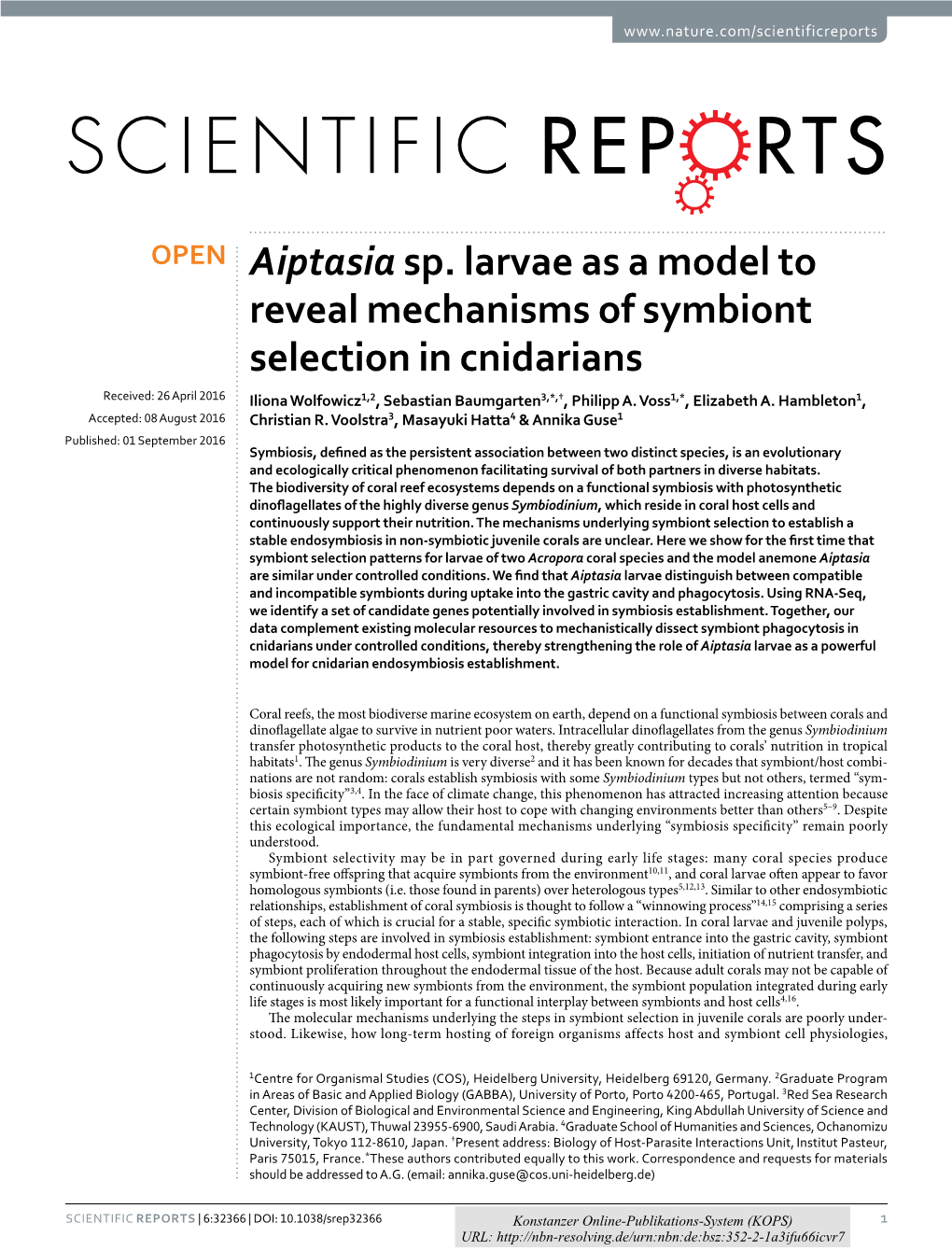 Aiptasia Sp. Larvae As a Model to Reveal Mechanisms of Symbiont Selection in Cnidarians