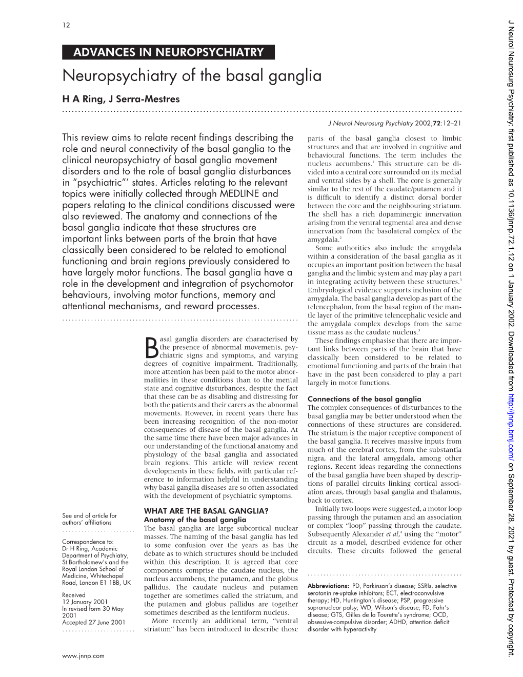 Neuropsychiatry of the Basal Ganglia H a Ring, J Serra-Mestres