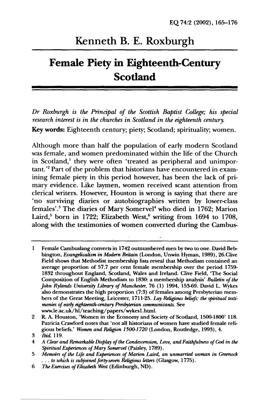 Female Piety in Eighteenth-Century Scotland