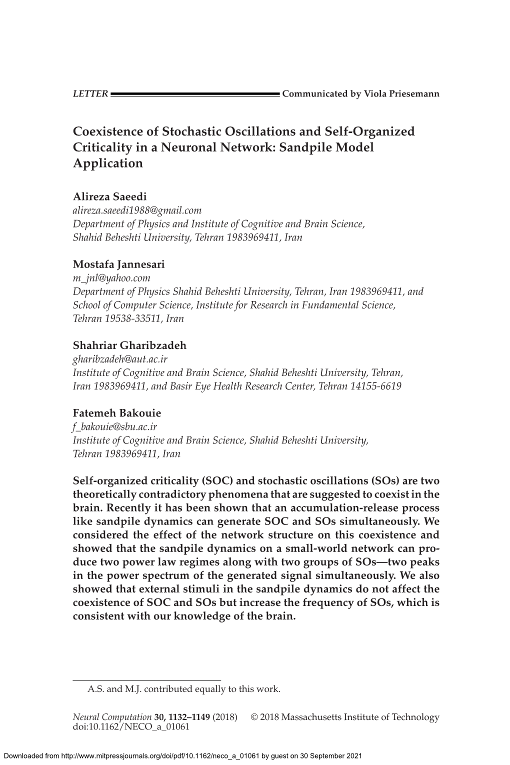 Coexistence of Stochastic Oscillations and Self-Organized Criticality in a Neuronal Network: Sandpile Model Application
