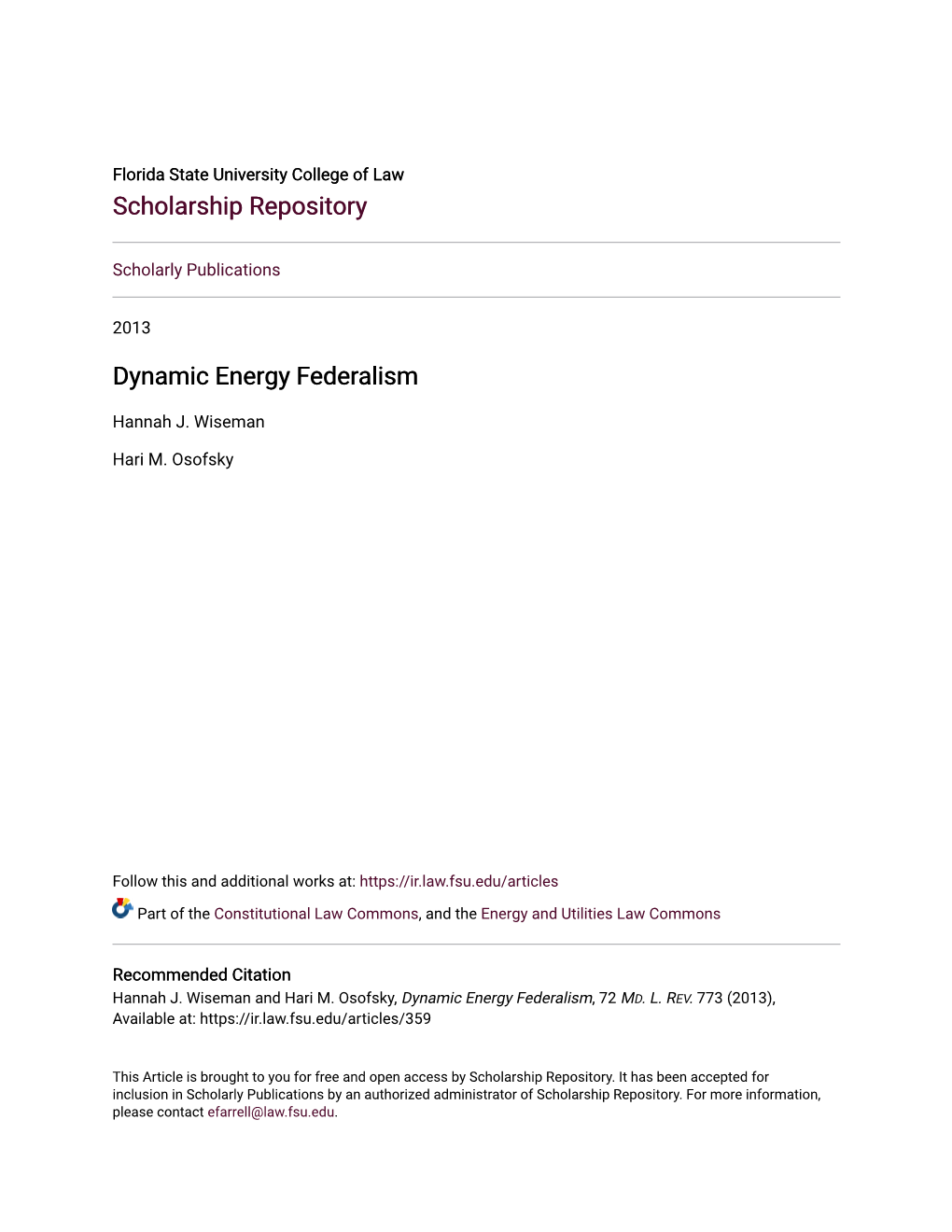 Dynamic Energy Federalism